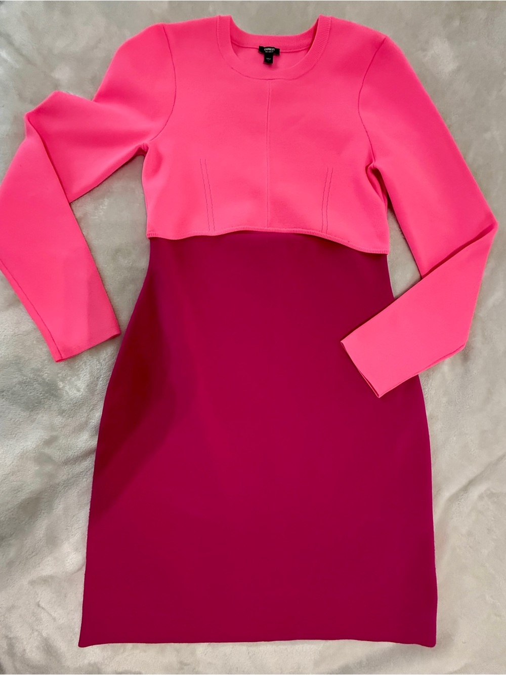 Express Two-Tone Pink & Magenta Long-Sleeve Sheath Dress